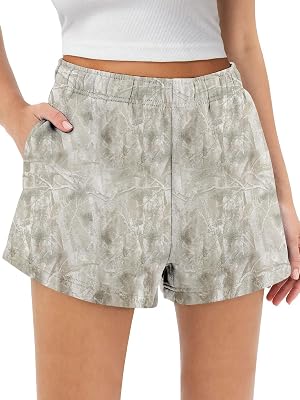 Camo Sweat Shorts Women Maple Leaf Camouflage High Waisted Lounge Casual Athletic Workout Shorts with Pockets