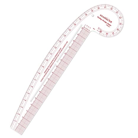 KEARING 29" Styling Design Ruler - Clear Acrylic French Curve Sewing Tool | Rigid 3mm clear acrylic 4-in-1 design ruler with sandwich line scale. 29" curve & 16" straight edge for pattern grading