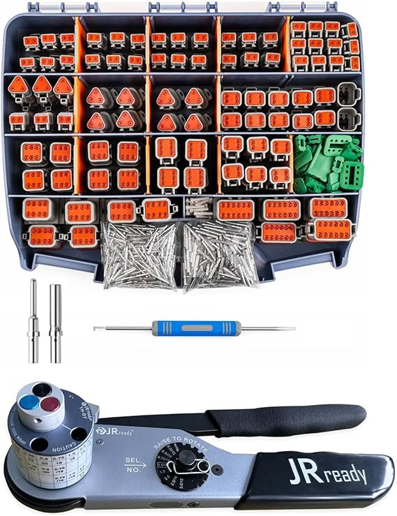 JRready ST2158 JRD-HDT-48 Deutsch Crimp Tool Turret Style Positioner for Deutsch Solid Barrel Contact Size 12 16 20 Deutsch DT, DTM, DTP Connectors, Wire 12-22AWG with JRready DW1007 Deutsch Connector