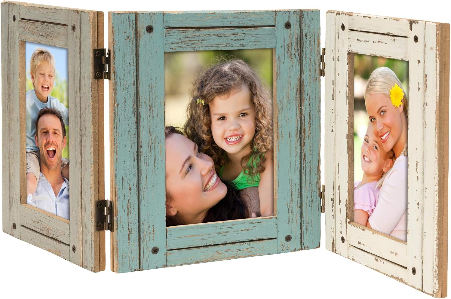 EXCELLO GLOBAL PRODUCTS Hand Painted Rustic Three Picture Frame: Holds three 4x6 Photos - EGP-HD-0023