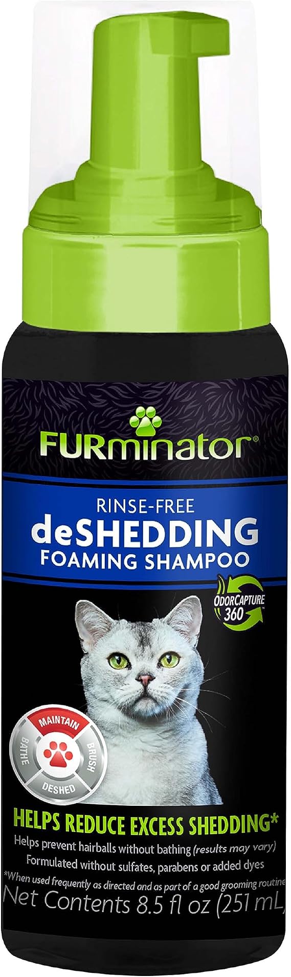 FURminator Rinse-Free deShedding Foaming Shampoo for Cats, 8.5 oz