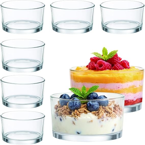 YBCPACK 8 Pack 6oz Glass Dessert Bowls - 200ml Small Glass Dessert Cups Set of 8 for Pudding, Sundae, Parfait & Snacks | Elegant Crystal Clear Ice Cream Bowls for Parties, Weddings & Daily Treats