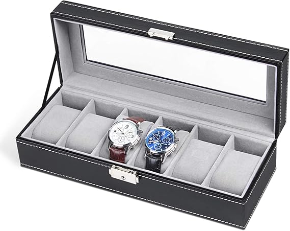 NEX 6 Slots Watch Box Organizer for Men, Black Watch Holder Display Case