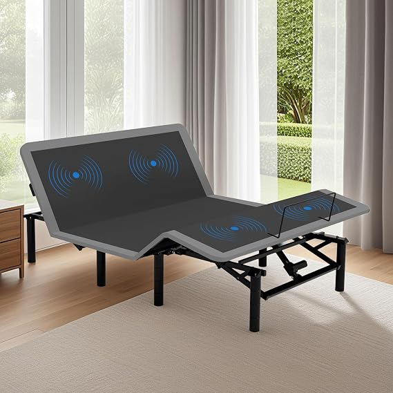 Queen Adjustable Bed Frame with Massage, Head & Foot Incline, Wireless Remote, Dual USB Ports & LED Night Light, Quiet Motor Electric Bed Base with 4 Height-Adjustable Legs, Easy Assembly