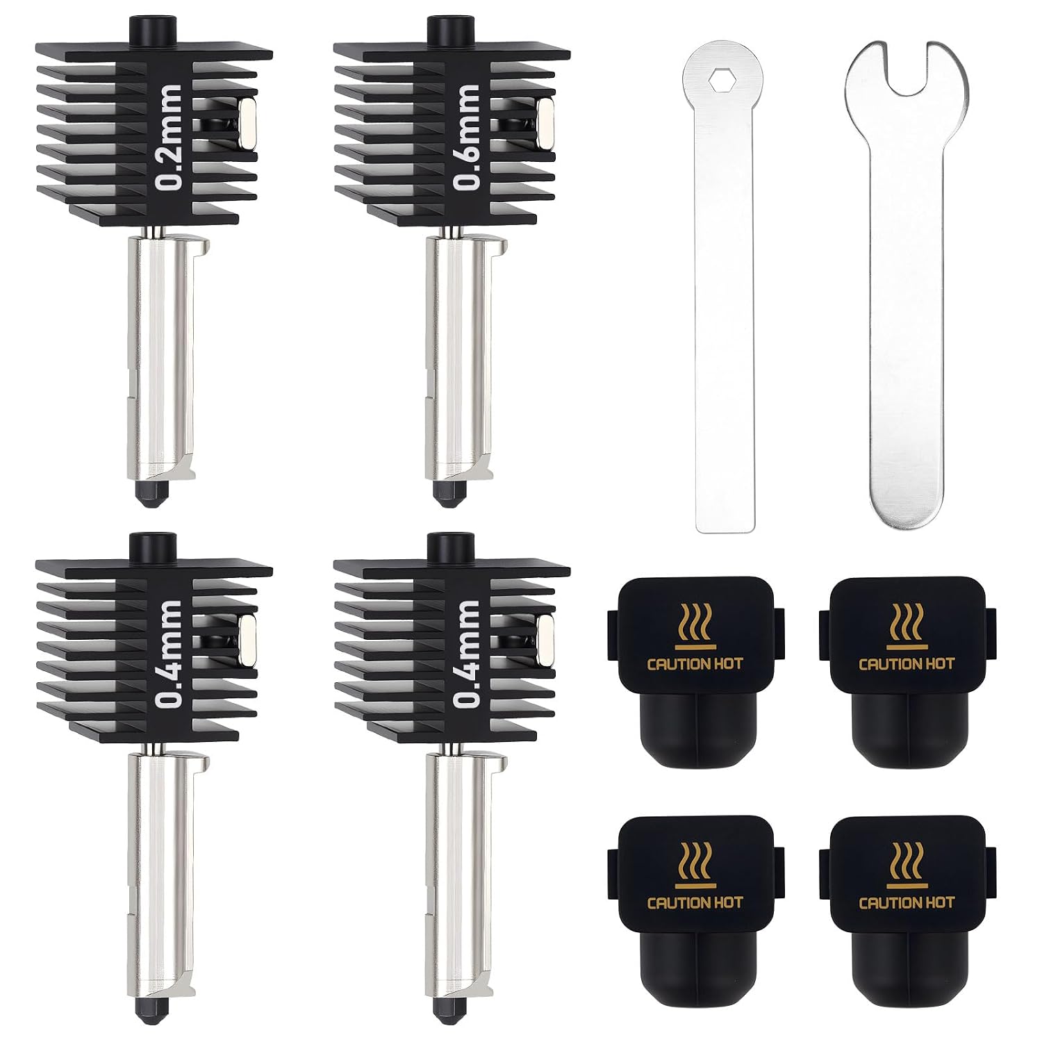4-Pack Hotend Kit with 0.2MM 0.4MM 0.6MM High-Temperature Hardened Steel Nozzles and Silicone Sleeve - Compatible with Bambu Lab A1 Mini/A1 3D Printers