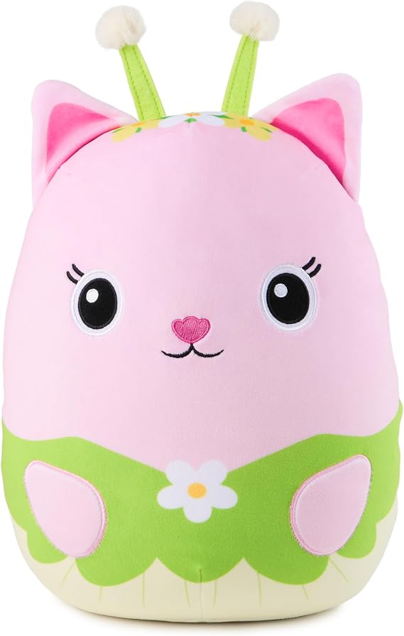 Gabbys Dollhouse Official Kitty Fairy Squishy Plush Toy, Cat Stuffed Animal, Squishy Toys for Ages 1 & Up, Pink/Green, 12