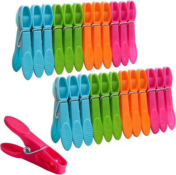 Clothes Pegs, 48 Packs Plastic Clothes Pegs for Washing Line, Strong Grip Plastic Washing Line Pegs, 4 Colors Clothes Laundry Clips Pins Durable and Windproof Laundry Pegs for Laundry Bathroom Kitchen