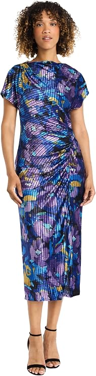 Maggy London Women's Short Sleeved Draped Midi Dress