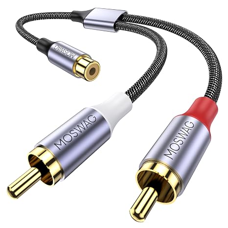 MOSWAG RCA Splitter 1 Female to 2 Male, Stereo RCA Y Adapter Splitter Cable | RCA Y Splitter 1 Female to 2 Male,Gold Plated Y Splitter RCA Audio Video Cable Extension Cord for Subwoofer,Amplifier,Speaker