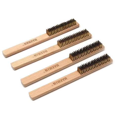 MAXMAN Brass Brush Set 4Pcs,10"Soft Brass Bristle, Natural Beechwood Handle