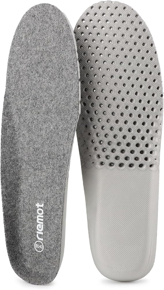 riemot Merino Wool Insoles for Men Breathable Honeycomb Shoe Inserts Comfortable Cushioning Replacement Innersoles Warm Sheepskin Insole for Winter Snow Boots Slippers Gray US13/ EU46