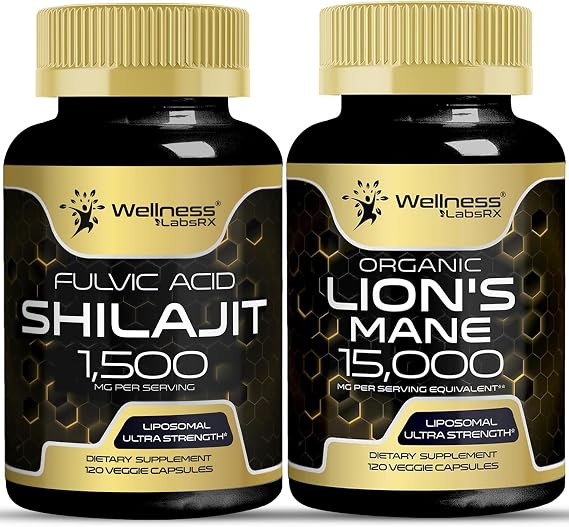 WELLNESS LABSRX Lions Mane Supplement Capsules with Shilajit Himalayan Capsules | Bundle