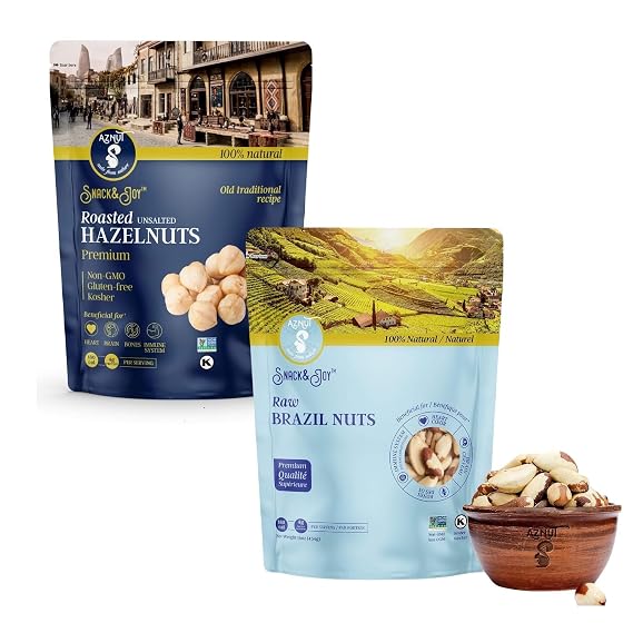 AZNUT Roasted Unsalted Hazelnuts 2 LB & Raw Brazil Nuts 2 LB