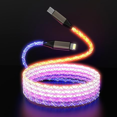 LED Breathing Flowing Light Up USB C to Lightning Charger Cable,RGB Colorful Gradual Charging Cord for iPhone 14 Pro Max13/12/11 Pro Max/Mini/XS MAX/XR/XS/X/8/7/Plus iPad-3ft,[Apple MFi Certified]