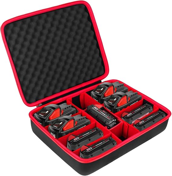 khanka Hard Battery Storage Box Holder, Carrying Case Replacement for Milwaukee M12 M18 18V and Charger - Holds 12V M18 18V 2.0/3.0/4.0/5.0/6.0/6.5/8/9.0/12.0-Ah Battery, Charger (Case Only)