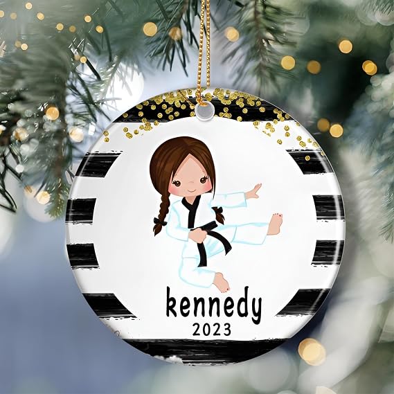 Personalized Girl's Karate Ornament - Kids Christmas Sports Gift Ornament - Xmas Gifts