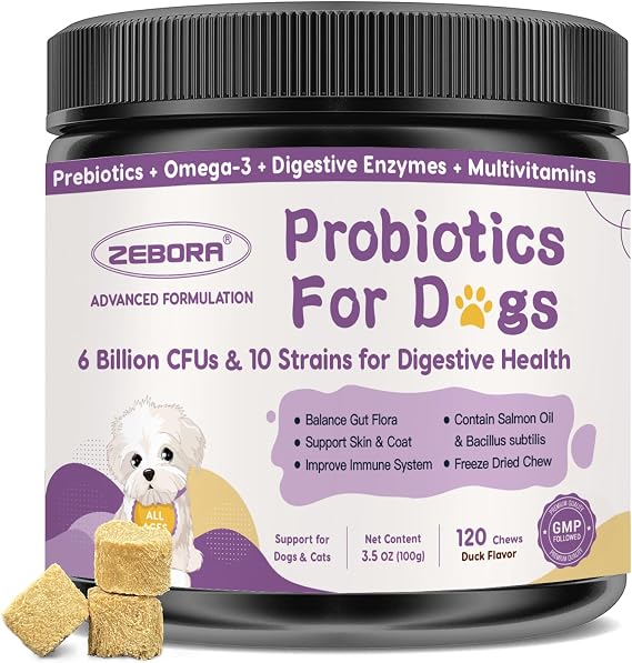 ZEBORA Probiotic for Dogs 6B CFUs Gut Health & Skin,120 Duck Flavor Chews