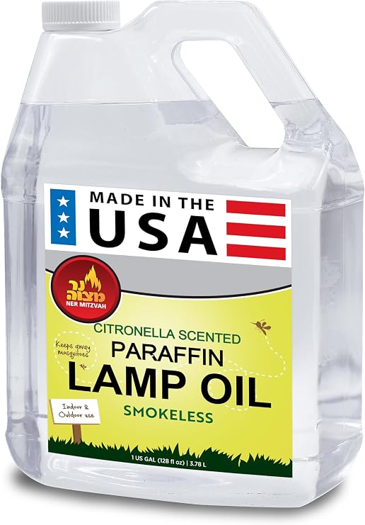 Ner Mitzvah Citronella Scented Lamp Oil, 1 Gallon - Smokeless and Odorless Insect and Mosquito Repellent Paraffin Lamp Oil for Indoor and Outdoor Lanterns, Torches, Oil Candle