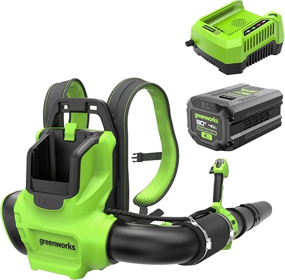 Greenworks 80V Backpack Leaf Blower, 750 CFM, 4.0 Ah Battery and Charger