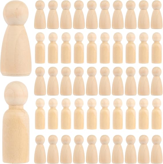 ABuff 100 Pack Unfinished Wooden Peg Dolls Peg People Doll Bodies 3/4 x 2 Inch Wooden Figures Decorative Peg Doll People for Painting, Peg Game, Craft Art Projects and Decoration, 50 Mom & 50 Dad Set