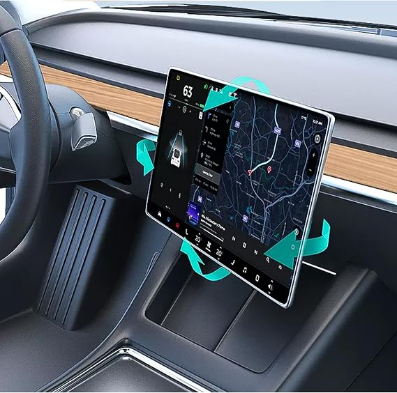 Screen Tilt Swivel Mount for Tesla Model 3 2017-2023 and Tesla Model Y 2020-2023 Four Direction Rotation Adjustment Center Console Screen Rotating Holder Aluminium Alloy Navigation Bracket