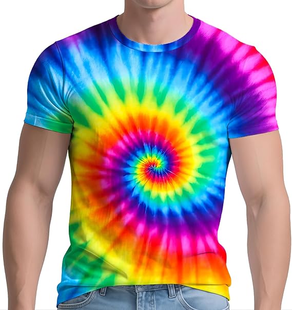 Men's Retro Tie Dye T Shirts 70s 80s 90s Washable Short Sleeve Hippie Clothes Vintage Tees for Casual Wear Size:S-3XL