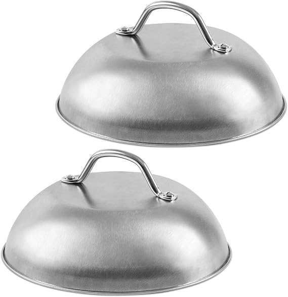 9 Inch Cheese Melting Dome - 2 Pack Heavy Duty Round Basting Cover - Stainless Steel Steaming Cover Grilling Melting Dome for Flat Top Griddle Grill - Griddle Accessories Indoor or Outdoor