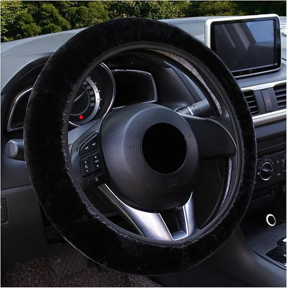 Augeny Fuzzy Car Steering Wheel Cover, Anti-Slip Soft Plush Steering Wheel Protector, 15 Inch Elastic Wheel Covers, Universal Vehicle Interior Winter Warm Accessories for Men Women (Black)