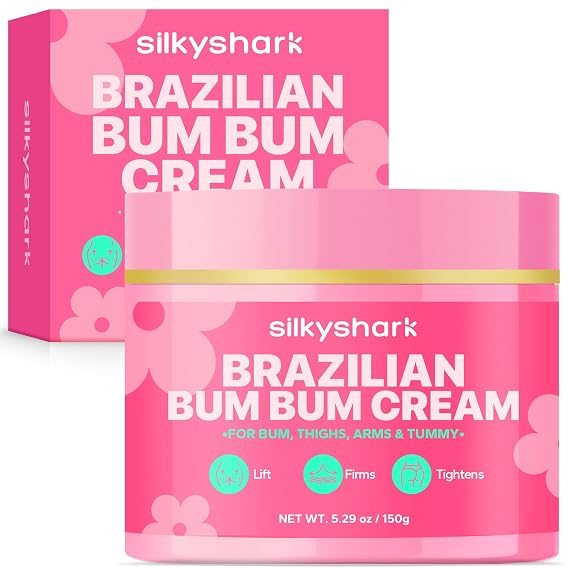 SilkyShark Bum Bum Cream (150ml / 5.07 fl oz), Moisturizing Body Cream with Collagen, Caffeine & Botanical Extracts, Bumbum Cream for Smoother-Looking Skin & All Skin Types