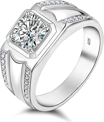 HELLOICE Moissanite Ring for Men Wedding Band Sterling Silver Wedding Rings 18K White Gold Plated Engagement Ring Anniversary Band