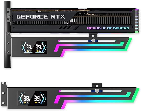 ARGB GPU Support Bracket with CPU & GPU Temp Display, Universal Graphics Card Support, Multi Angle Adjustable GPU Sag Bracket for Video Cards, GPU Stand Built-in 5V3PIN Addressable RGB Strip