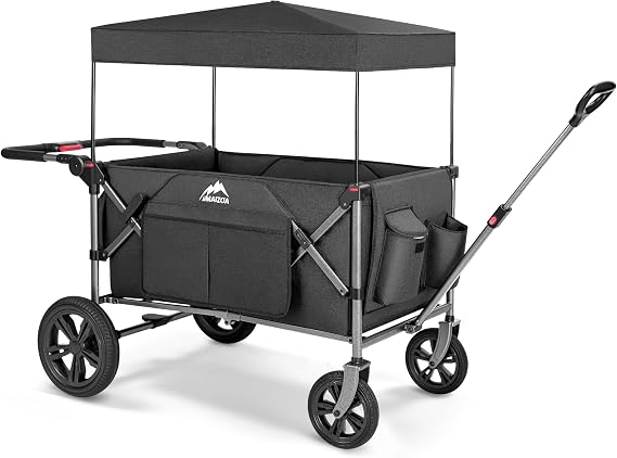 Foldable Wagons for Kids & Cargo(2 Seater or 4 Seater) | 5-Point Harnesses,Adjustable Push/Pull Handle, Removable Sun Canopy, One-Step Locking Design, Suitable for Family Travel