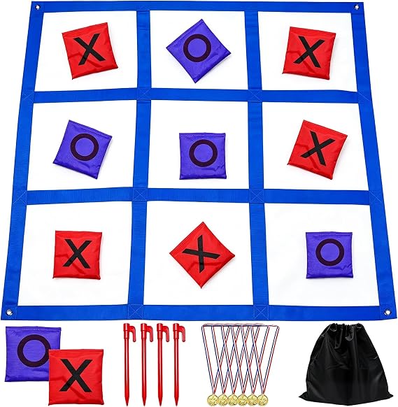 Giant Tic Tac Toe Outdoor Toss Game with 10 Bean Bag for Kids & Adults