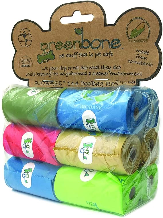 Greenbone Earth Friendly Cat or Dog Poop Bags, Plant Based Leak Proof Dispenser Refill Rolls (12 Rolls)
