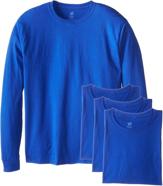 Hanes Men's Essentials Long Sleeve T-Shirt Pack, Crewneck Cotton Tees, 4-Pack