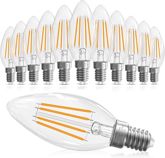 GvvooHome E12 Candlestick Bulb 40 watt, E12 LED Bulb Dimmable Pendant Bulbs, B10 Candle Bulbs 2700K Soft White, 90+CRI, 400LM, Cear Glass, 12 Pack
