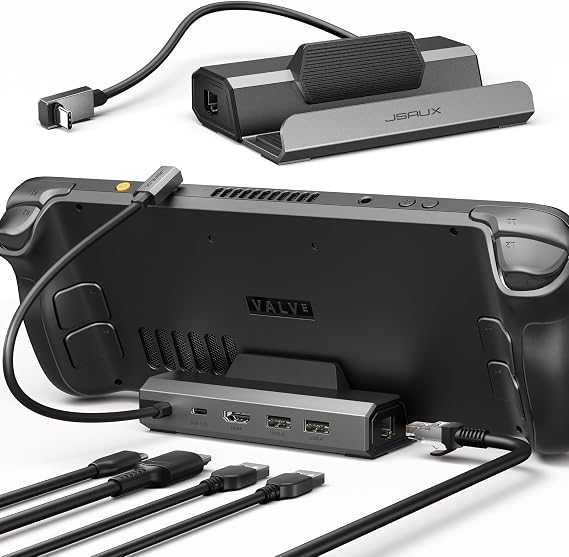 JSAUX Steam Deck Dock 5-in-1-Dockingstation kompatibel mit Valve Steam Deck/OLED/ASUS ROG Ally X/Legion go S/MSI Claw Dock mit HDMI 4K@120Hz Zwei USB 2.0 100Mbps Ethernet 100W PD Ladung-HB0602