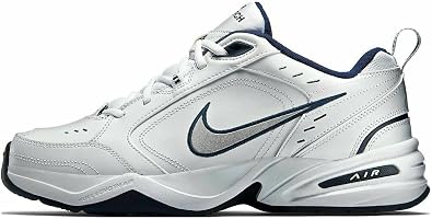 Nike Men's Air Monarch IV Walking Shoes, White/Metallic Silver/Navy, Size 8