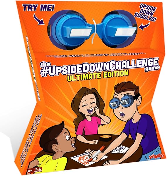 Vango The Original UpsideDownChallenge Game - Ultimate Edition, Ages 8+ | Upside down goggles, 40 task + 10 blank cards, marker, 2-6 players, family & party night, kids, teens & adults, birthday gift