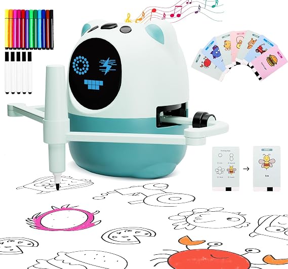 Drawing Robot for Kids with 150 Cards& 12 Color Pens,Montessori Drawing Learning Toys,Interactive Educational Robot Drawing Machine for 3 4 5 6 7 8 Year Old Boys Girls Christmas Birthday Party Present