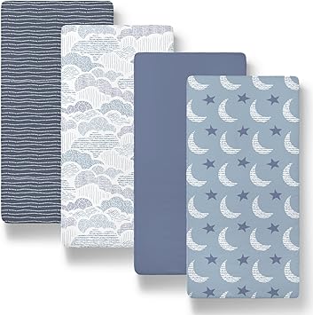The Peanutshell Baby Bassinet Sheets 4-Pack for Girl or Boy - Soft, Oval & Fitted Baby Girls or Boys Sheet, Rectangle, Fitted Covers for Crib, Halo Bassinet Mattress - Soft Cloud