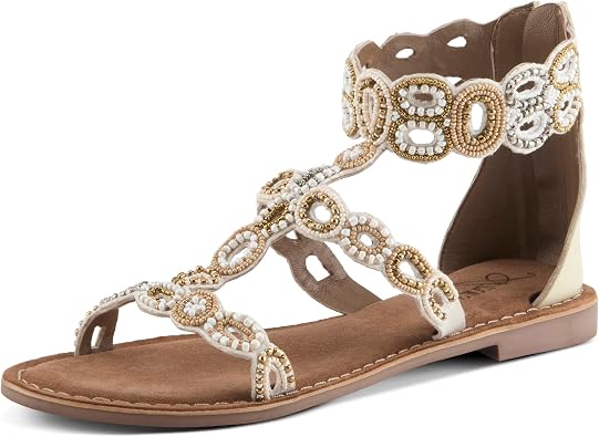 Azura Women's INERTIA Zipper Gladiator Sandals Beaded Open Toe, Suede Footbed, Made in India