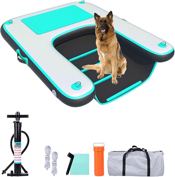 Inflatable Dog Boat Ramp, Floating Water Ladder for Dog, Supports 220 lbs, Includes Pump