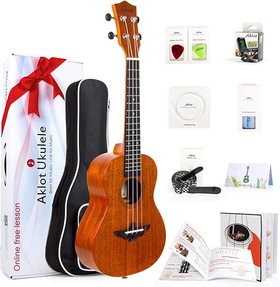 Aklot Tenor Ukulele Solid Mahogany Ukelele 26" Ukele Starter Kit with Online Courses for Professional Beginner with Bag Picks Tuner Strap String Cleaning Cloth Instruction Book Hard Carton Box