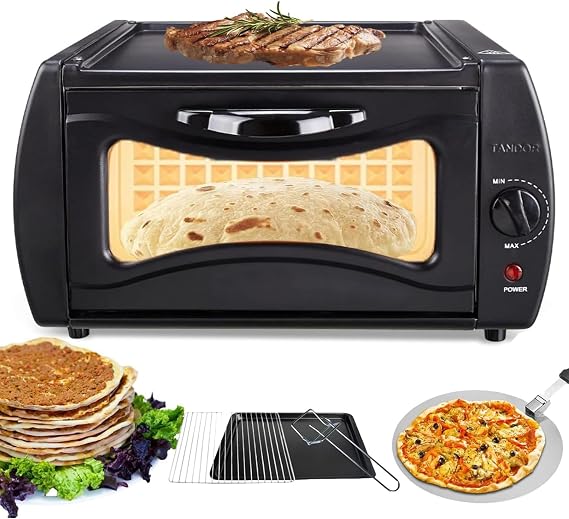 Electric Countertop Oven & Pizza Maker with Adjustable Temperature for Chapati, Roti, Naan & More - Includes Accessories for Home Use