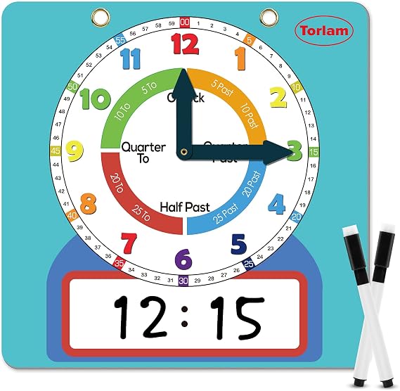 Large Magnetic Dry Erase Learning Clock for Kids Learn to Tell Time,12" Demonstration Teaching Time Practice Clock Analog Clocks with Pen, Classroom Supplies Homeschool Essentials Learning Resources