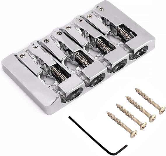 Rubatone 4 String Bass Bridge A Style Top Load and String Through Body Tailpiece with Zinc Saddles for Electric Jazz Bass P Bass High Mass Chrome