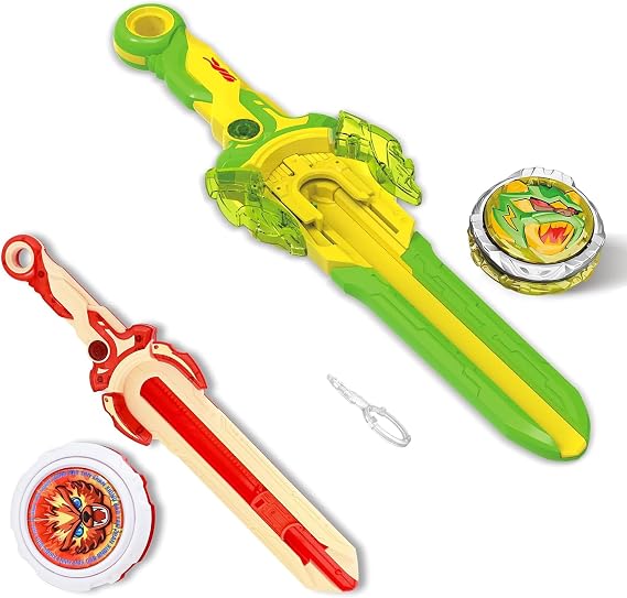 INFINITY NADO Battling Toys 2PCS, Battle Set with Spinning Top & Sword Launcher for Kids Boys Girls Age 5+, Mini Sword Battle Set Blazing War Bear & Lightning Leopard