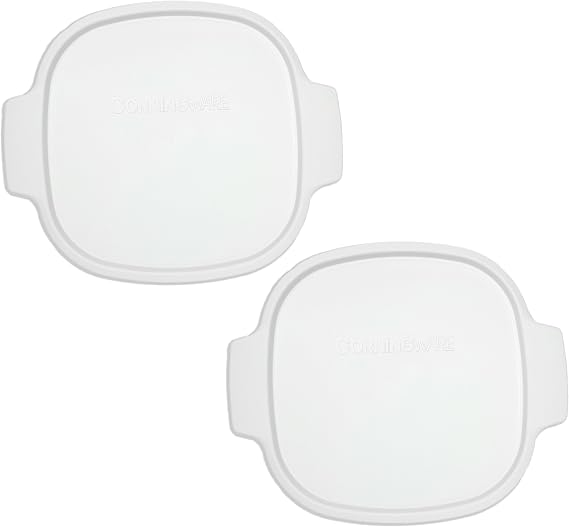 CorningWare A-2-PC 2Qt & 3Qt White Plastic Lids (2-Pack) - Made in USA | BPA Free Plastic|Flexible Snap Fit|Refrigerator Storage|Top Rack Dishwasher Safe|Non Porous Surface|Reusable Design