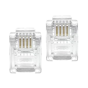 Vthahaby 100 Pack RJ11 6P4C Plug, Telephone Handset Flat Cord Cable Modular Plug Connector Phone Jack Adapter Crimp End Crimper Clear Plastic Transparent Color